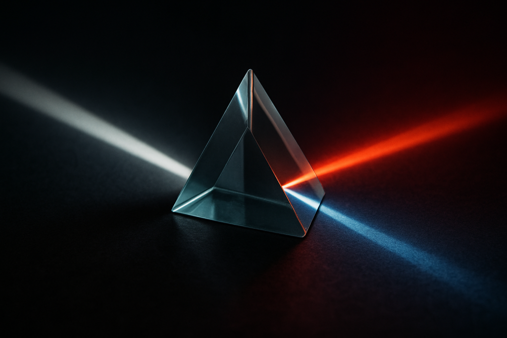 Prism splits light into two beams